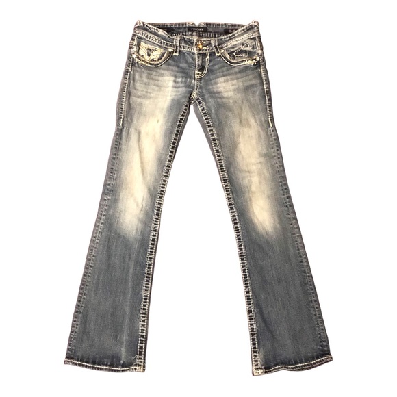 Vigoss The Dublin Bootcut Jeans Blue Denim Designer Jeans Crystals Gems low rise - Picture 1 of 15